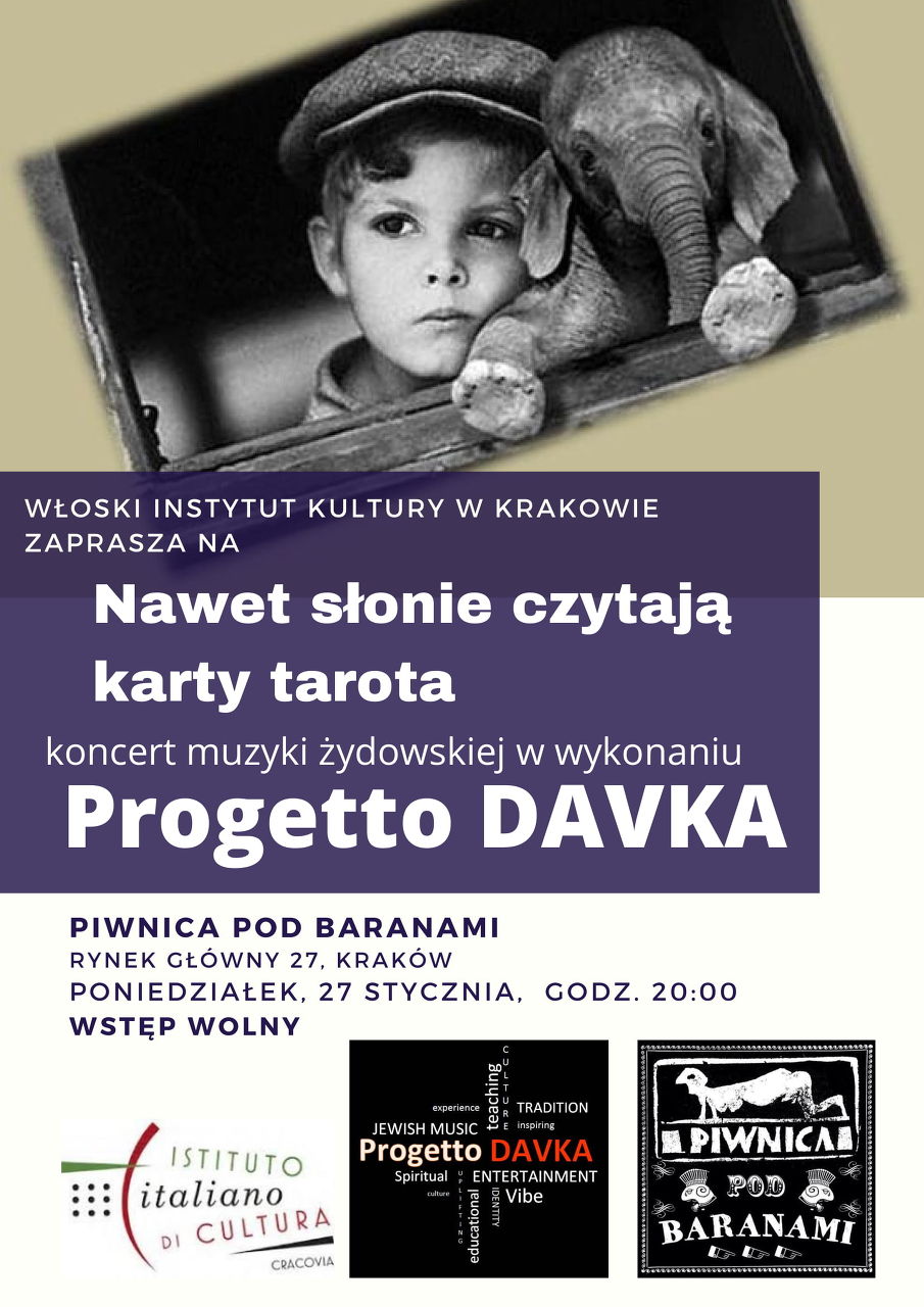 Koncert włoskiej muzyki żydowskiej “Nawet słonie czytają karty tarota” – PROGETTO DAVKA